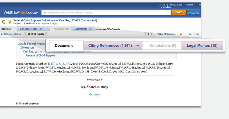 Westlaw Canada | FamilySource | Child Support Guidelines - screenshot