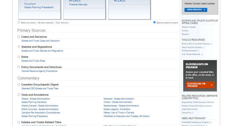 Westlaw Canada - Estates&TrustsSource