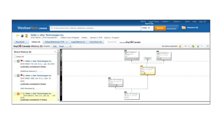 Screenshot - Keycite history and graphical KeyCite