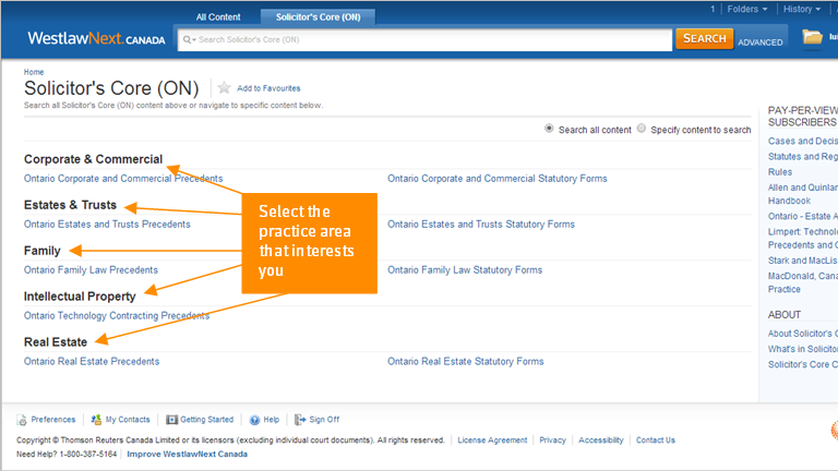 Westlaw Canada - Solicitor's Core - screenshot 1 of 3