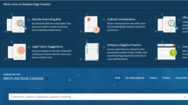 Westlaw Edge Canada home page