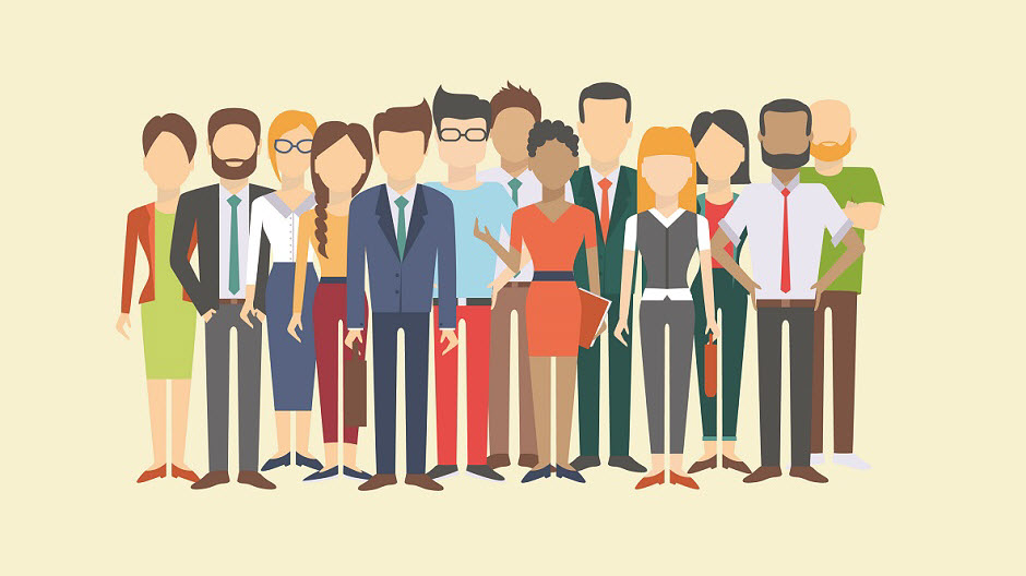 Different coworkers assembled together
