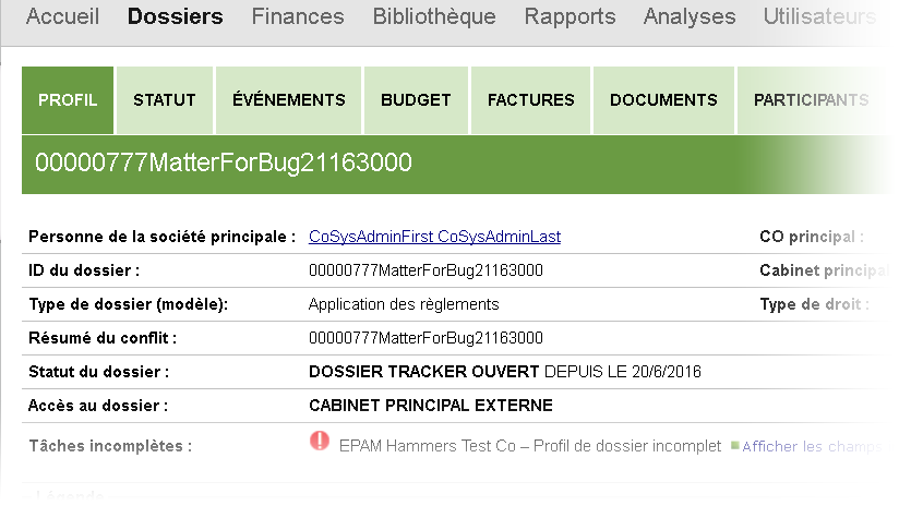 Legal Tracker - Screen capture of French interface