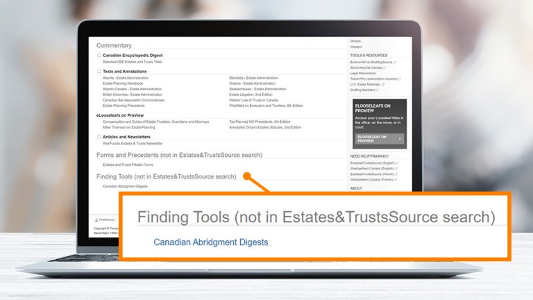 Finding Tools | Estates&TrustsSource | WestlawnextCanada