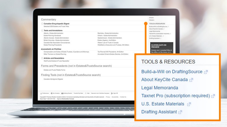 Tools & Resources | Estates&TrustsSource | WestlawnextCanada