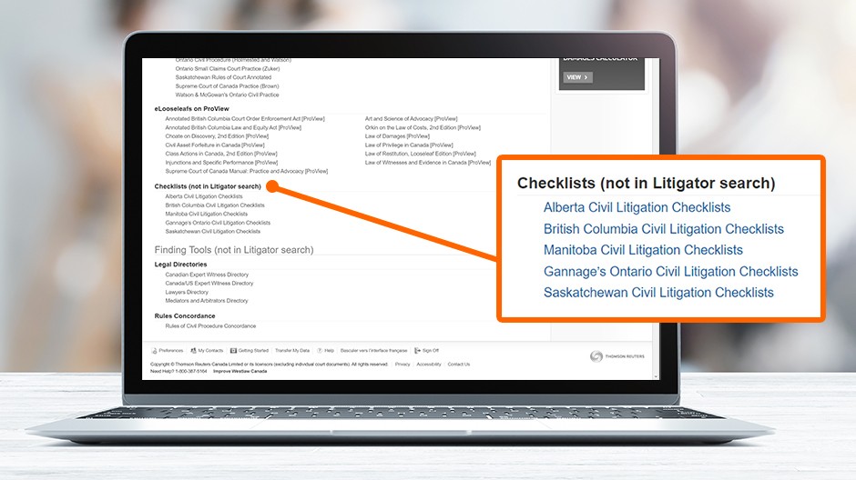 screenshot - 10. Checklists (not in Litigator search) Never miss a step with thorough annotated litigation checklists.