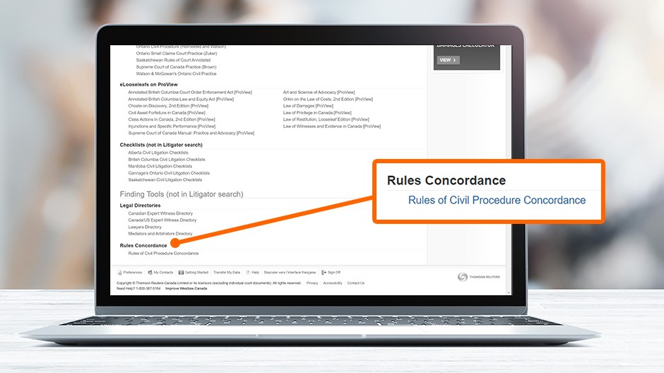 screenshot - 12. Rules Concordance Easy access to Litigators' Rules Concordance.