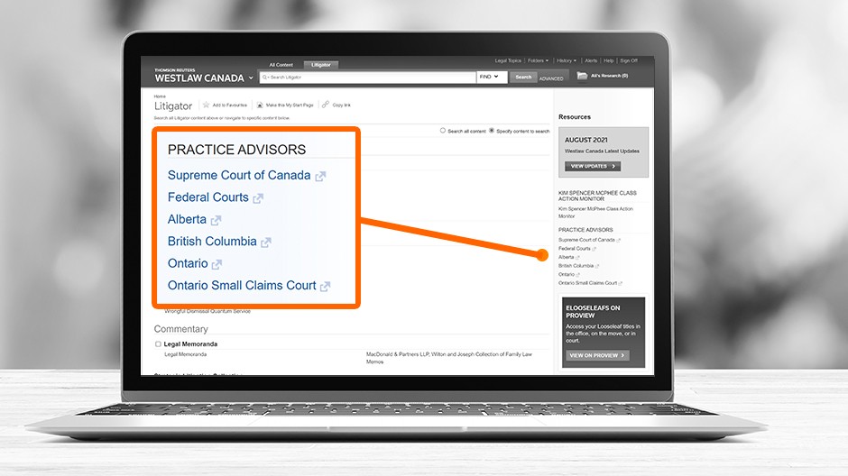 screenshot - 14. Practice Advisors Use the current awareness tools to access timely updates on case developments and legislation.
