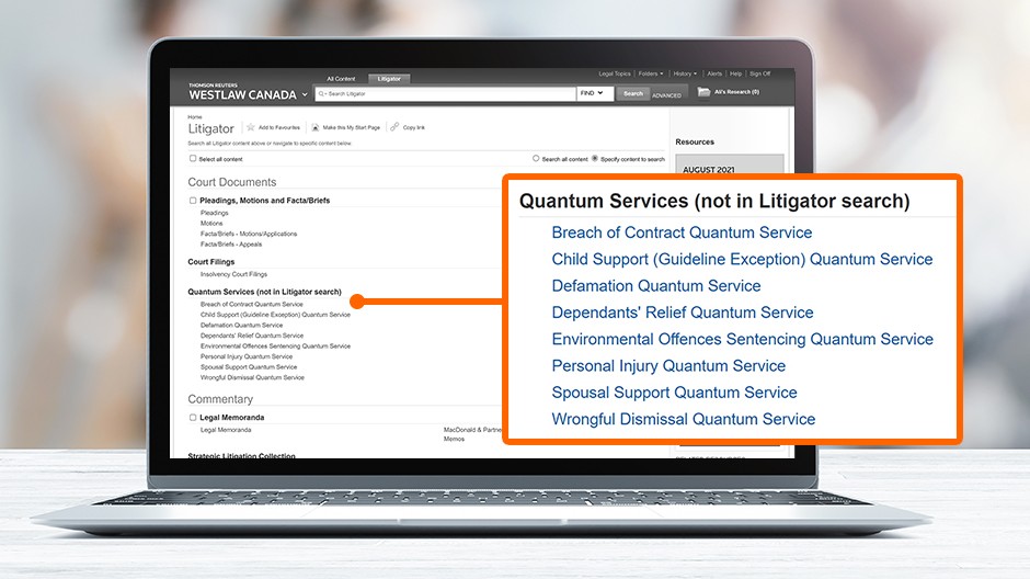 screeenshot - 3. Quantum Services Determine what your client's claim is worth by searching a quantum service.