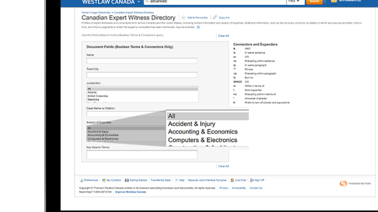 WestlawNext Canada | Litigator | Expert Witness Directory screenshot