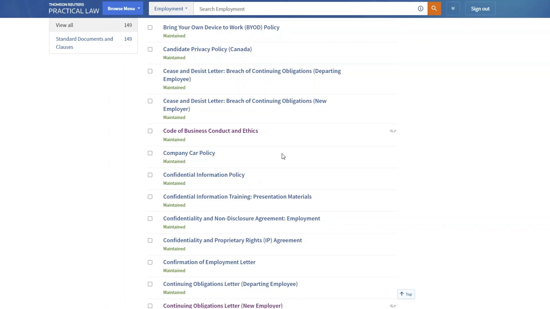 Practical Law UK standard document video - showing how to access standard doc