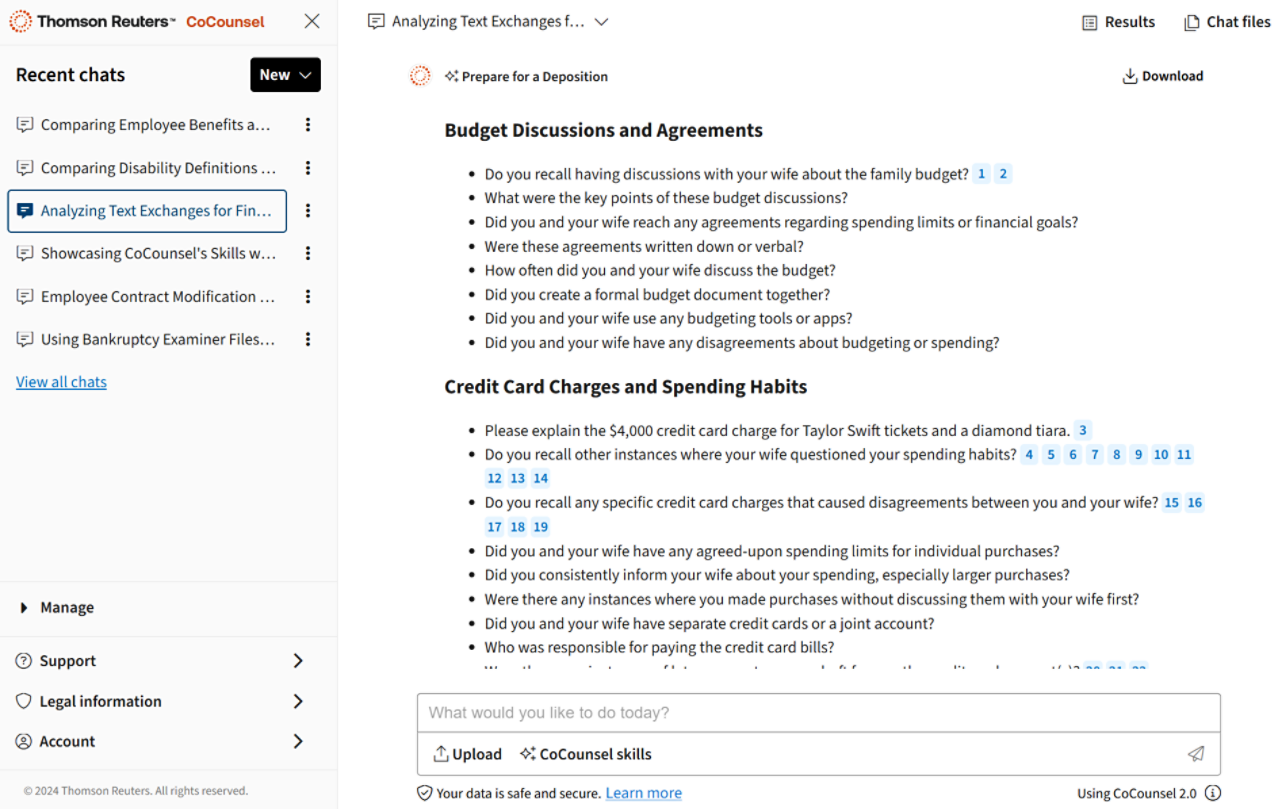 CoCounsel Core Canada – Prepare for examinations for discovery