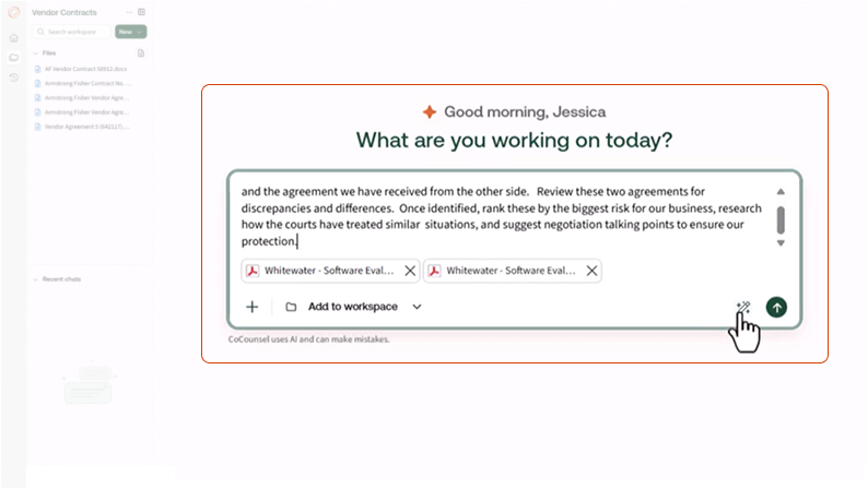 Screenshot of CoCounsel Legal Canada chat screen