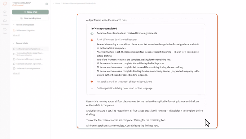 Screenshot of CoCounsel Legal Canada showing step by step approach.