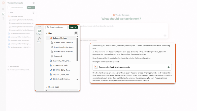 Screenshot of CoCounsel Legal Canada Workspaces screen