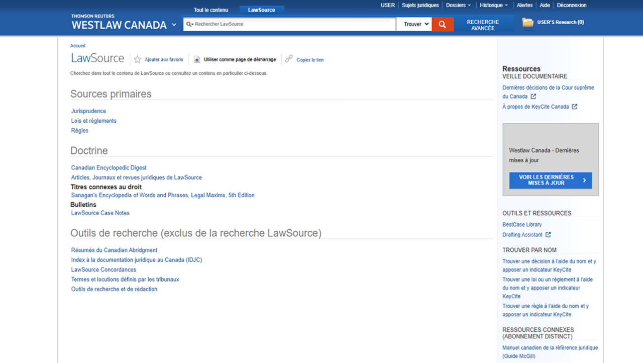 A product screenshot that spotlights LawSource content, including Primary Sources, Commentary, and Finding Tools.  