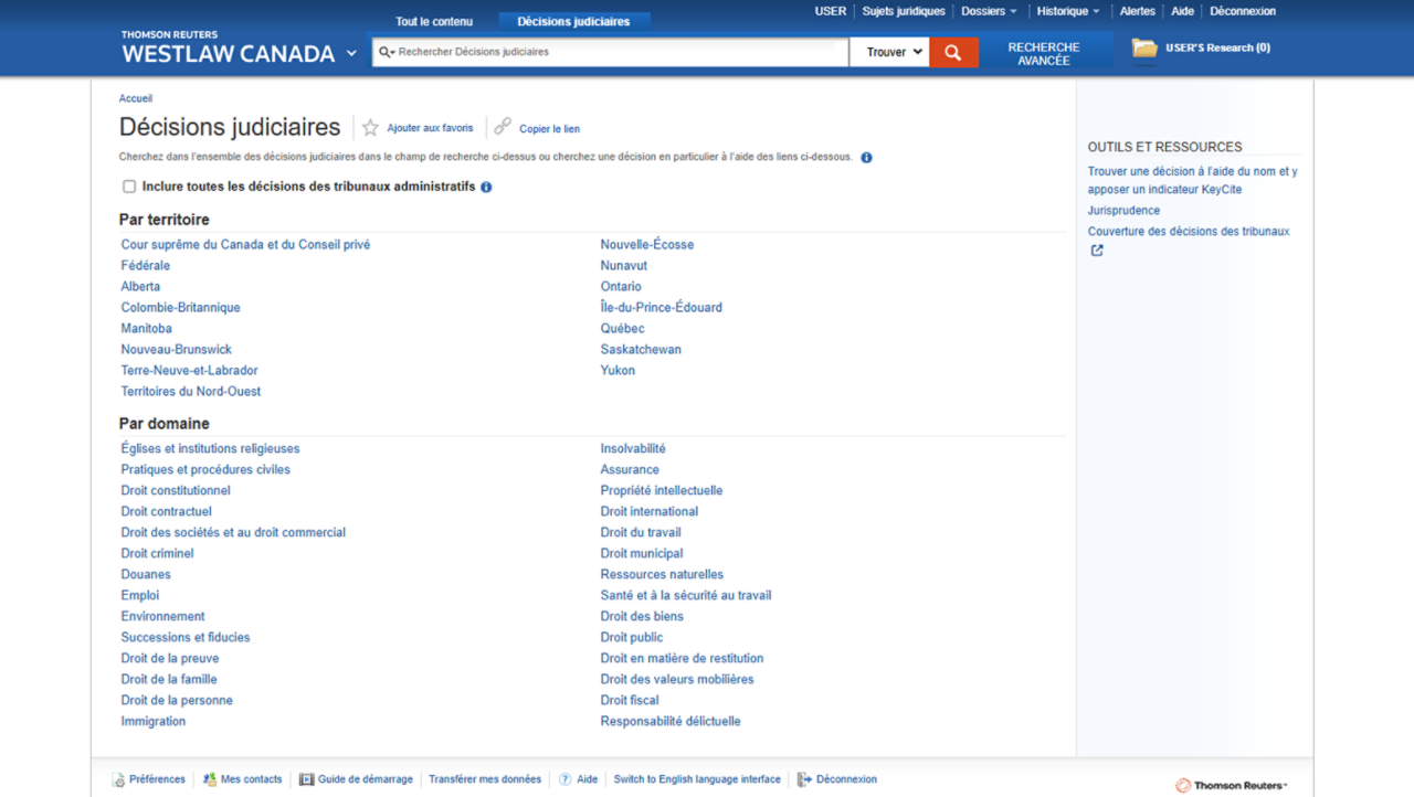 A product screenshot that shows the depth of Cases content available on Westlaw, broken down by jurisdiction and by topic.  